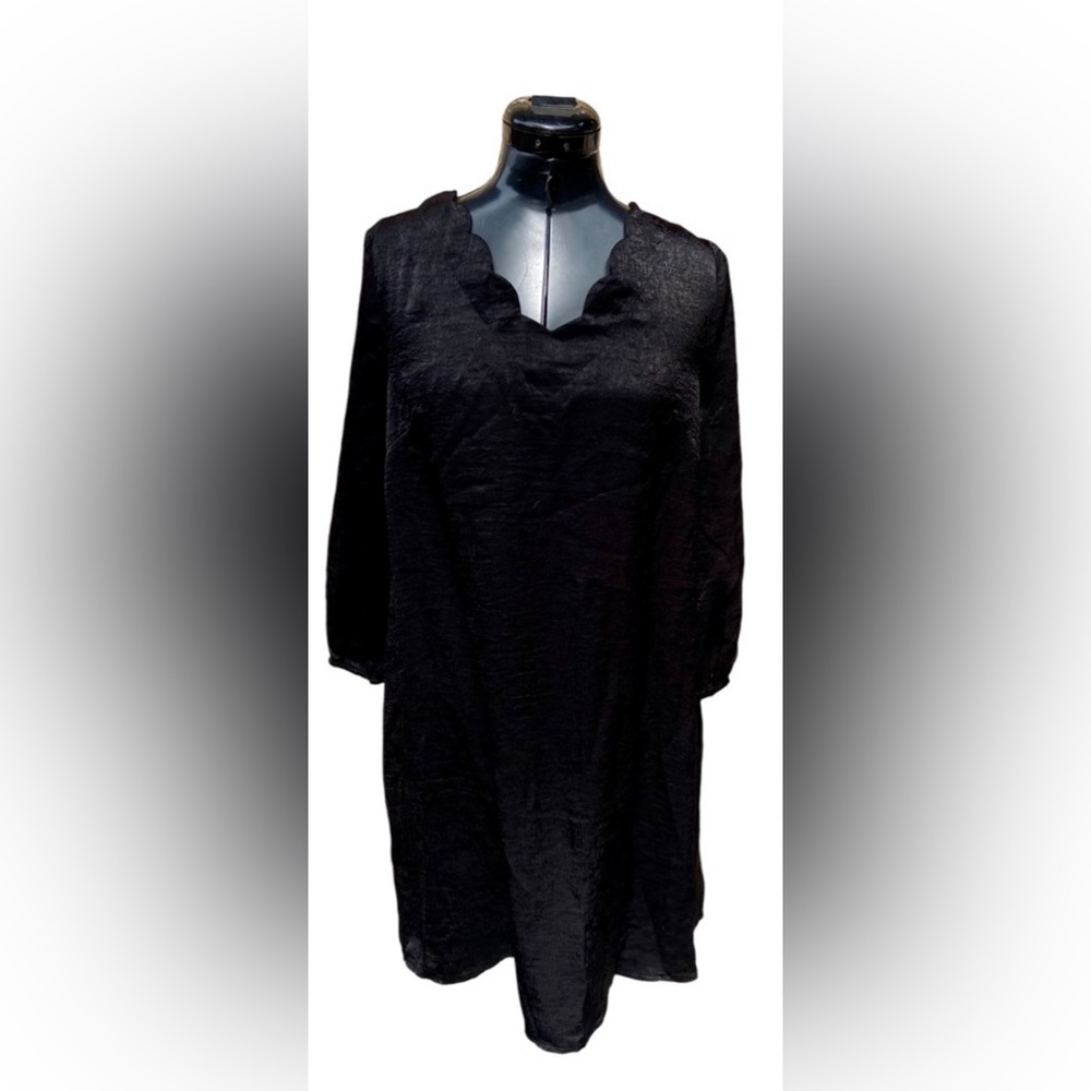 Entro Black Scallops Neck Line Long Sleeve Mini Dress New Size Small - Picture 6 of 6